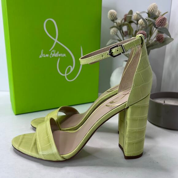 Sam Edelman Yaro Ankle Strap Block Heel Sandal Kiwi Croc Women 9.5M Tried On - Picture 3 of 11